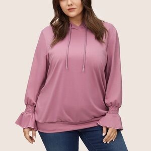 BloomChic Plus Size 5XL Solid Shirred Flounces Hooded Sweatshirt us28